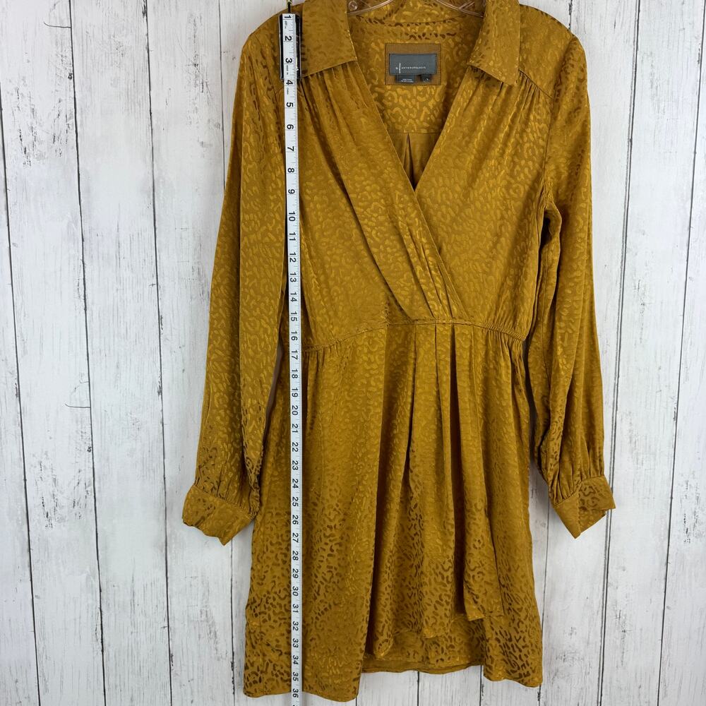 Anthropologie Yellow Gold Metallic Leopard Long Sleeve Mini Dress Size Small - Picture 12 of 15